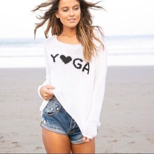 Wooden Ships white Sweater with Black 'YOGA' Design M/L🖤